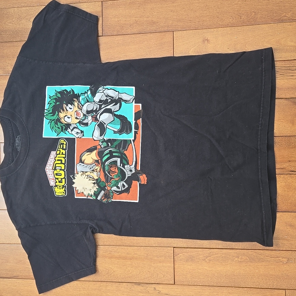 My Hero Academia Black Graphic T-Shirt with Anime Design Size M